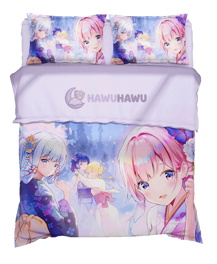 Kamisato Ayaka& Raiden Shogun&Sangonomiya Kokomi Genshin Impact Bettwäsche Set 4-teilig HD Print - HaWuHaWu