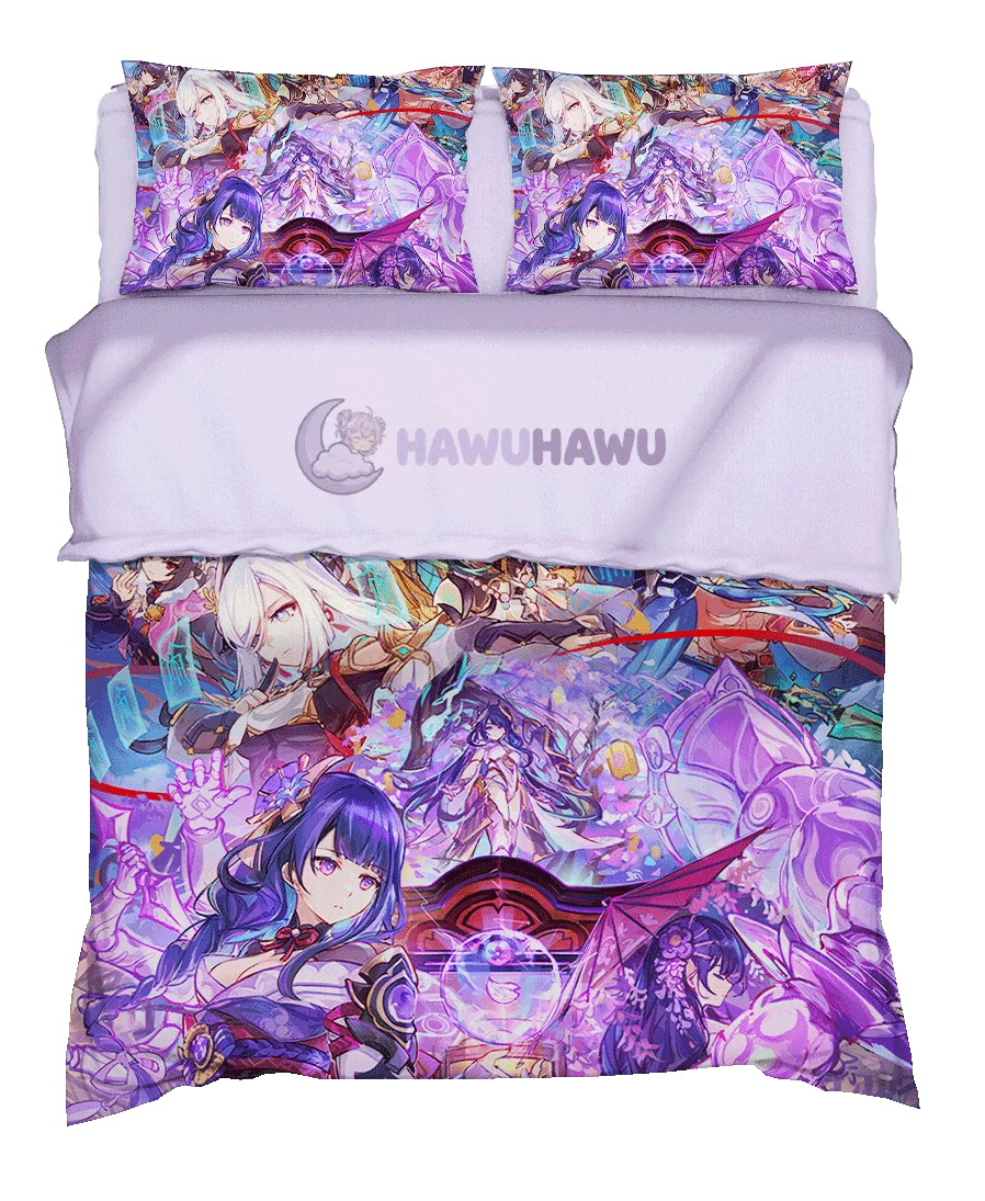 Raiden Shogun Genshin Impact Bettwäsche Set 4-teilig HD Print - HaWuHaWu