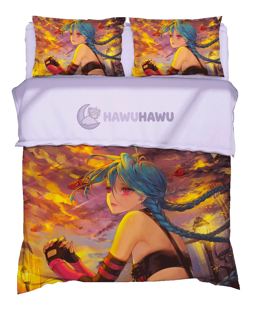 Jinx League of Legends Bettwäsche Set 4-teilig HD Print - HaWuHaWu